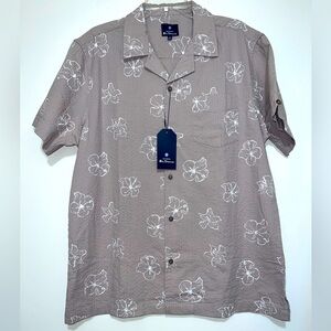New Ben Sherman Twine Floral Button Up Tan White Shirt Men's Size Large NWT